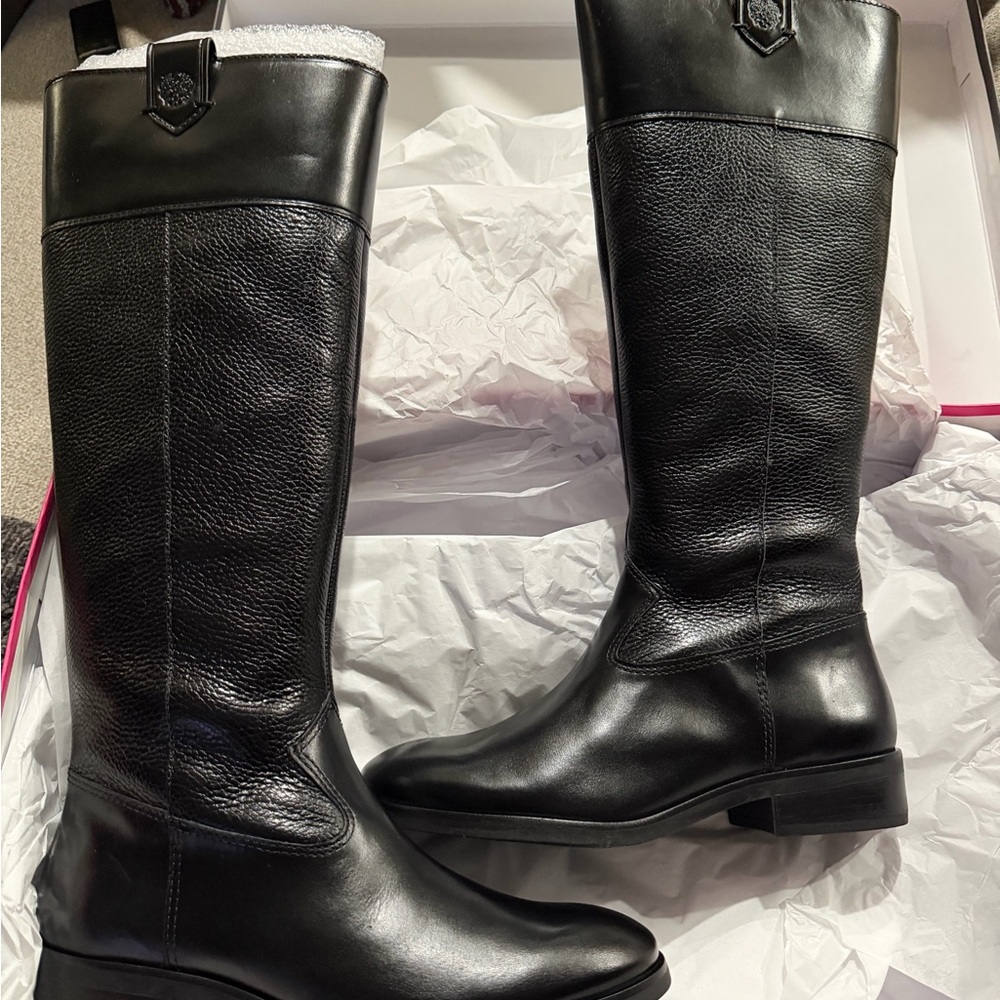 Vince Camuto Selpisa Black Leather Knee-High Boots Wide Calf